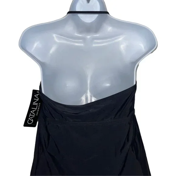 NWT Catalina Black Adjustable Strap Halter Tankini Swim Top Womens Large - Picture 7 of 9